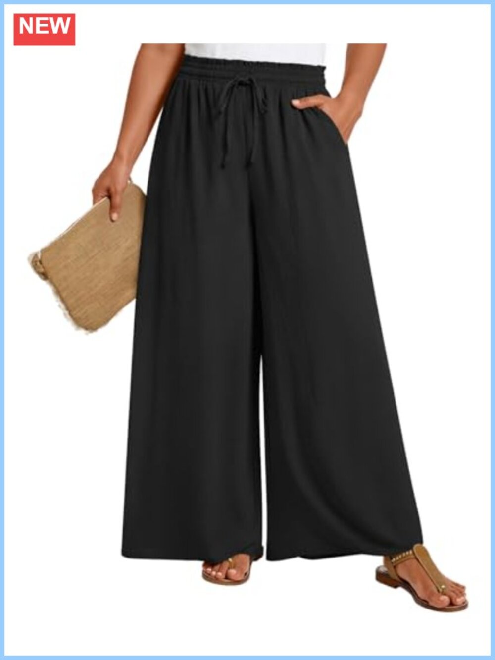 Plus Size Wide Leg Palazzo Pants High Waist Drawstring 100% Polyester Women's